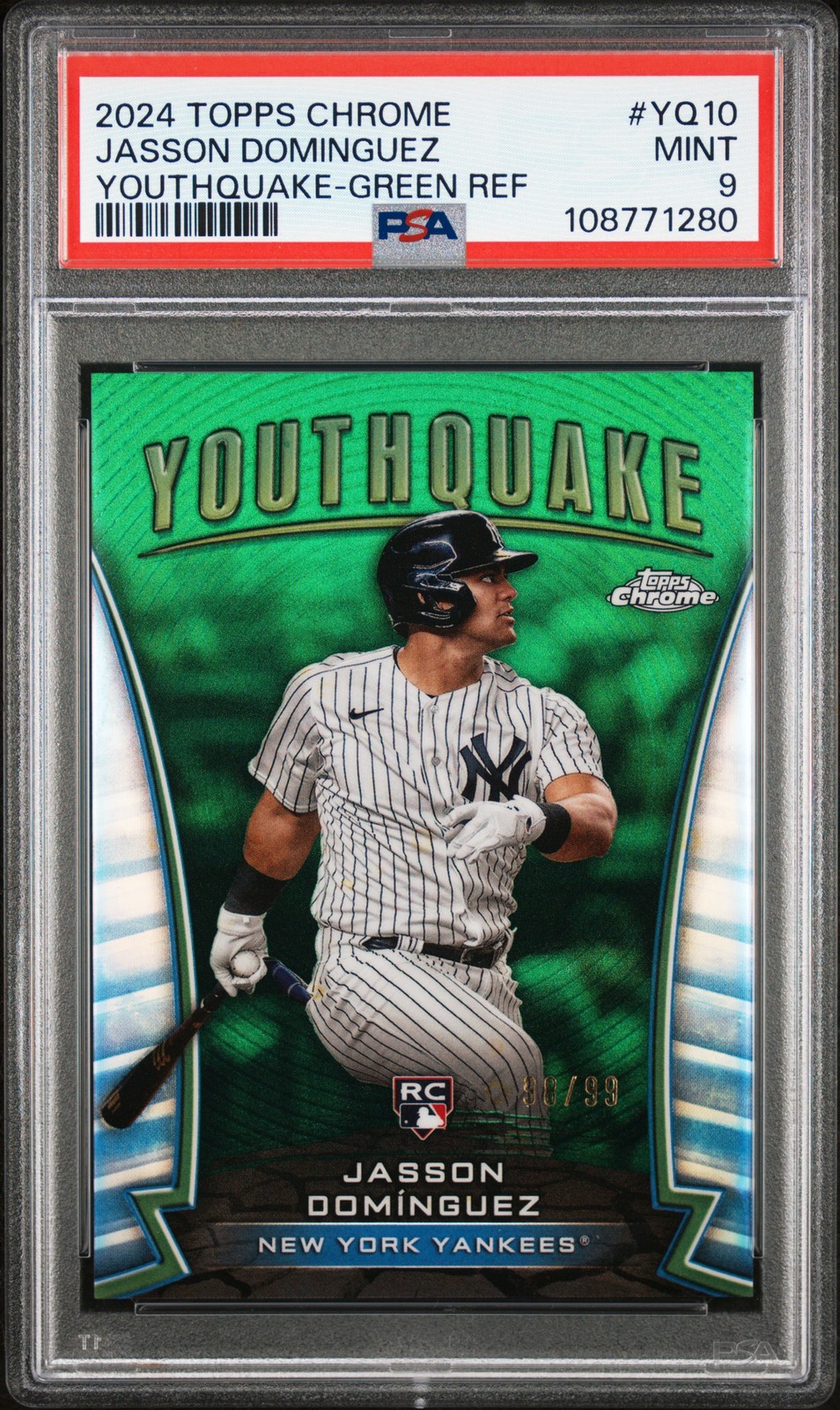 2024 TOPPS CHROME YOUTHQUAKE GREEN REFRACTOR #YQ10 JASSON DOMINGUEZ 98/99 PSA 9