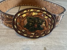 Vintage Motley's Texas Hand Tooled Leather Belt Brown Embossed Size 28 C906