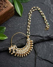 Mariage Nath Nez Bague Kundan Perle Avec Chaîne Bijoux