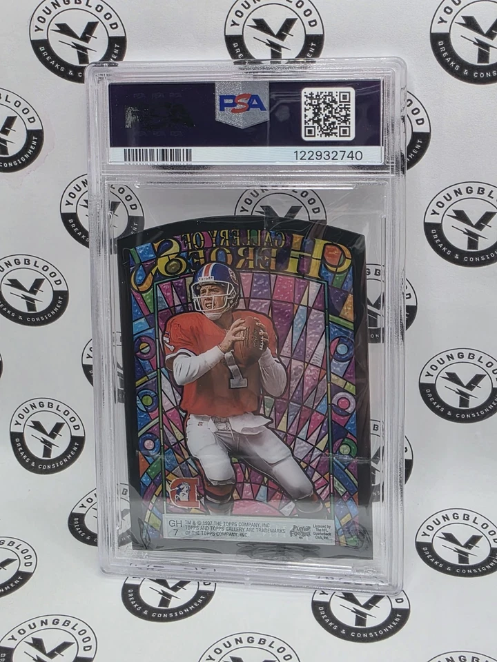 JOHN ELWAY 1997 TOPPS GALLERY OF HEROES DENVER BRONCOS -- PSA 9 - Image 2 of 2