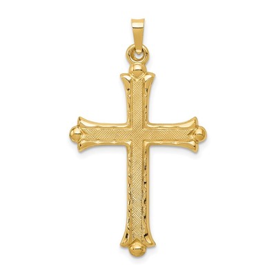 14k Hollow Fleur De Lis Cross Pendant 42 X 24MM 1.3gm