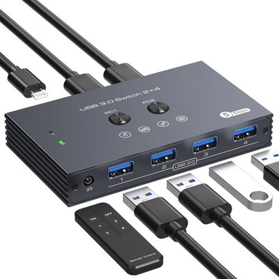 USB 3.0 Switch 2 Computers Share 4 USB Devices IR Remote 4 Port Hub KVM Pro