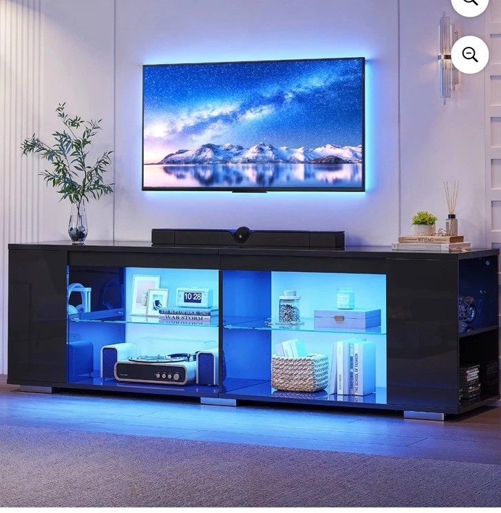 Modern Black High Gloss LED TV Stands,55/63" Entertainment Center for 65/70" TV - Image 2 of 4