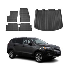 Fußmatten & Kofferraumwanne Set für Ford Kuga II 2012-2019 Gummi TPE Schwarz