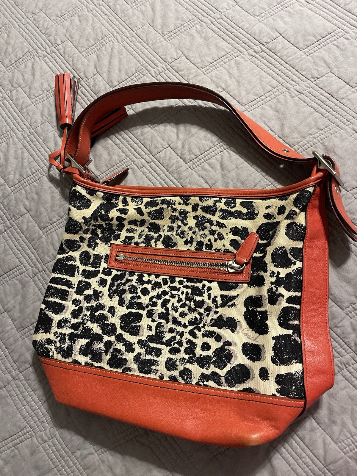 COACH OCELOT LEOPARD CARRIE PARK TOTE BAG F23278 RED BLACK