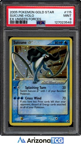 Pokemon 2005 Gold Star Suicune 115/115 Holo EX Unseen Forces PSA 9
