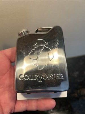 Courvoisier Cognac Napoleon Stainless Steel Embossed 4 oz Flask with Screw Top.Q