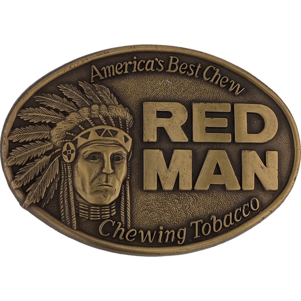 Red Man Chewing Tobacco Chew Dip Western Cowboy 1980s Nos Vintage Belt  Buckle