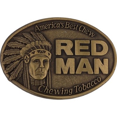 Red Man Chewing Tobacco Chew Dip Western Cowboy 1980s Nos Vintage Belt  Buckle