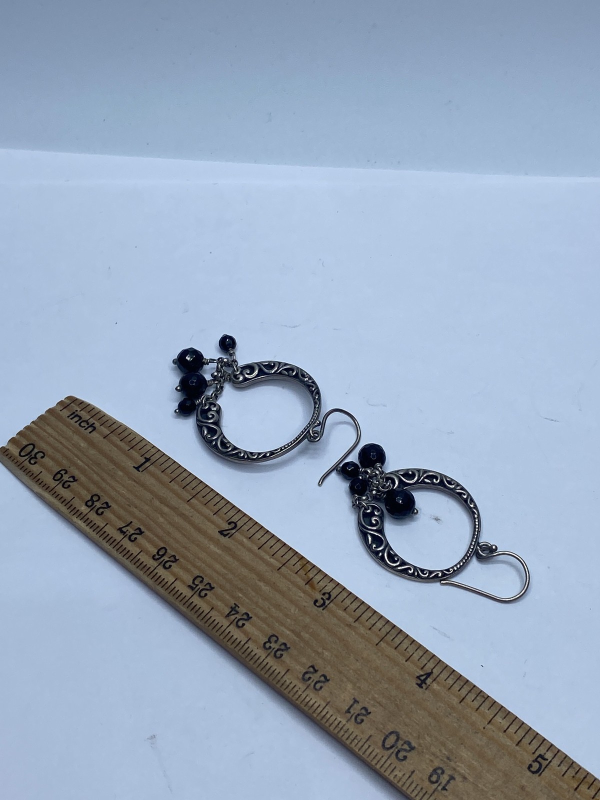 Sterling Silver Onyx Dangle Circle Scroll Earring… - image 6