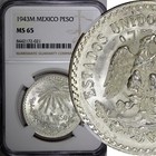 Mexico ESTADOS UNIDOS MEXICANOS Silver 1943 M Peso NGC MS65 GEM BU KM# 455 (21) — photo 1