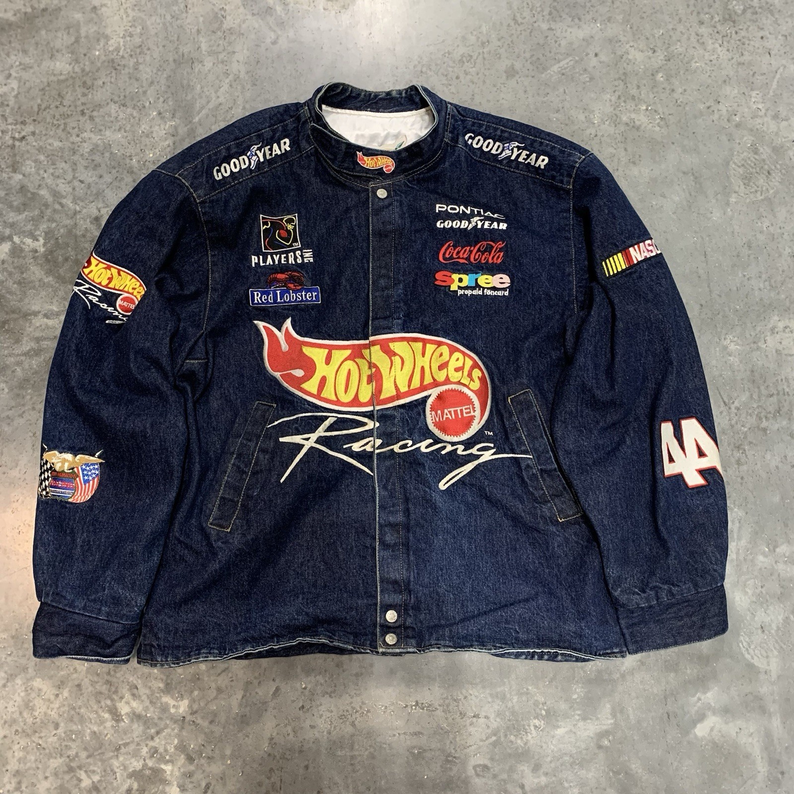 Vintage Jeff Hamilton Hot Wheels Racing Jacket 3XL Denim NASCAR 44 Kyle Petty
