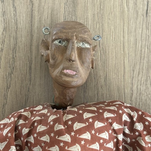 Vintage Antique Folk Art Hand Carved Wooden Male marionette Doll 12” Clothes - Picture 2 of 18