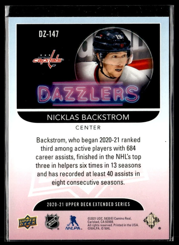 2020-21 Upper Deck Extended Series Dazzlers Orange #DZ-147 Nicklas Backstrom - Image 2 of 2
