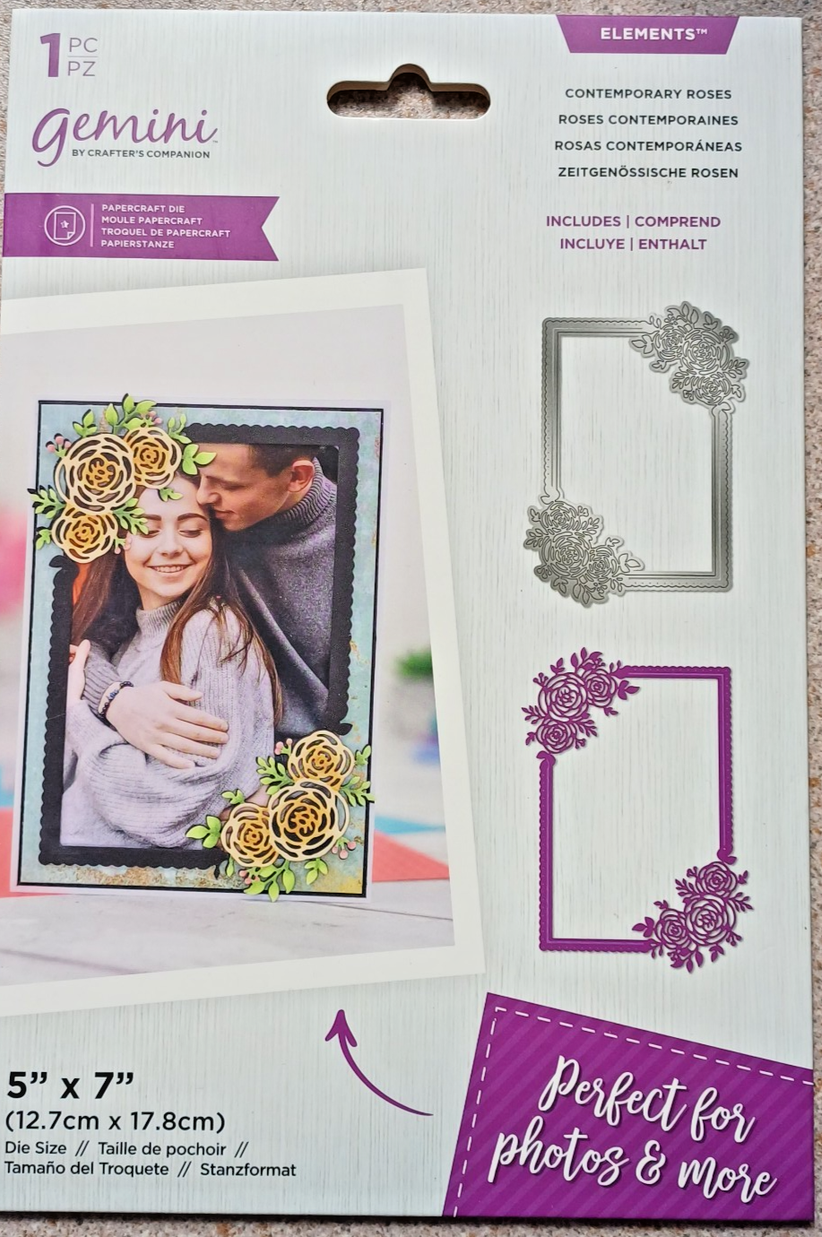 Gemini Fancy Frame Dies by Crafters Companion - Contempory Roses 5"" x 7"" NEW