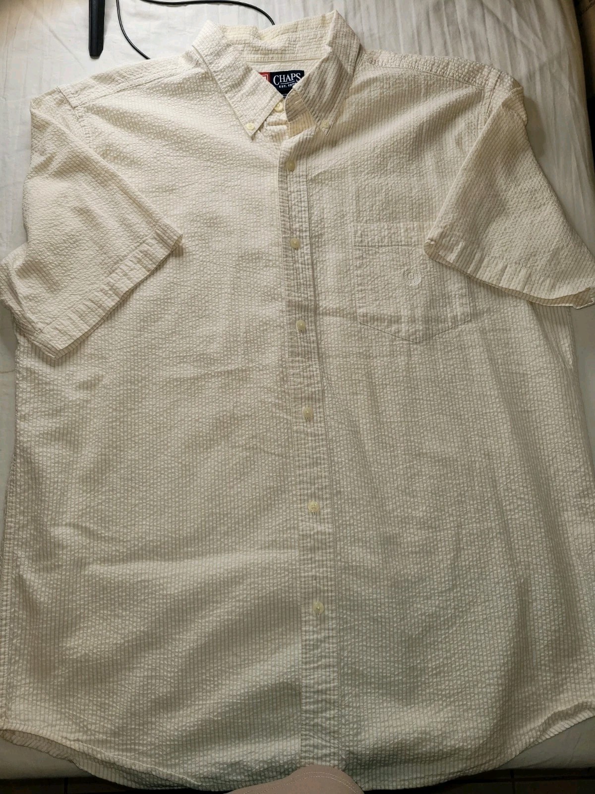 Ralph Lauren Men's Short Sleeve Seersucker Button Down in Yellow/White, Size XL