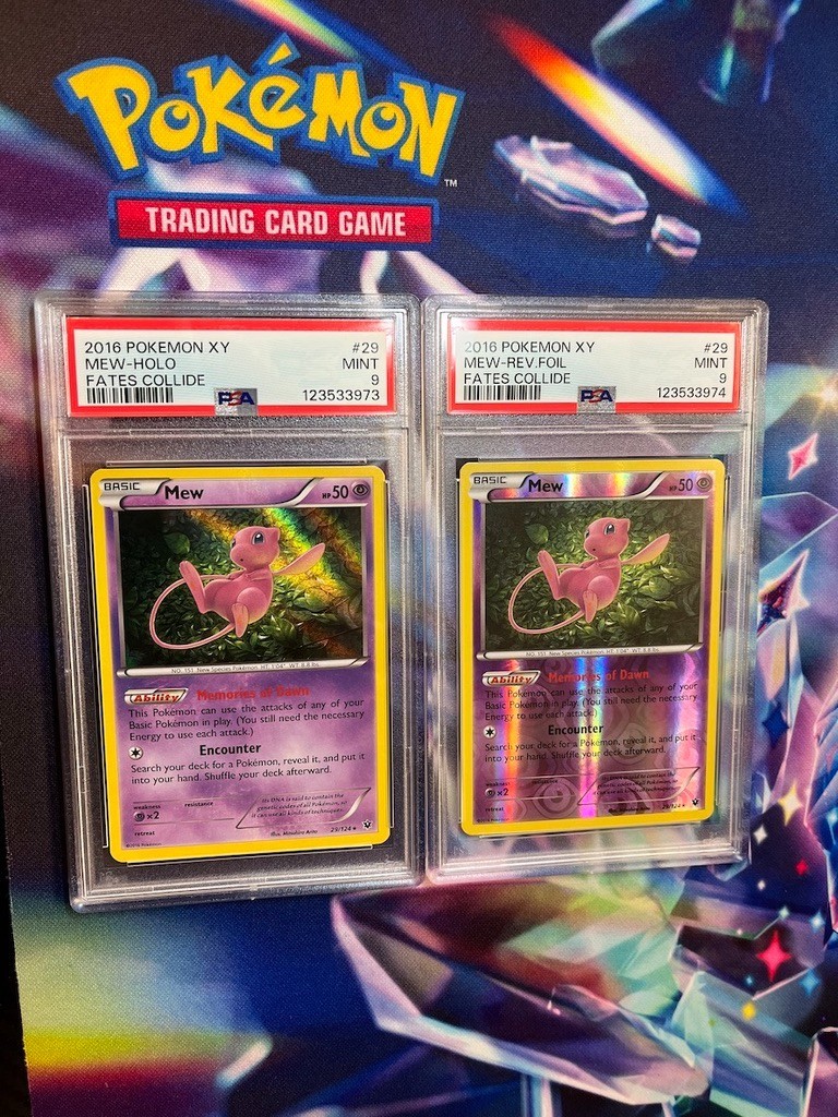 PSA 9 Sequential Pair Mew Holo + Reverse Fates Collide Pokemon XY 29/124 029