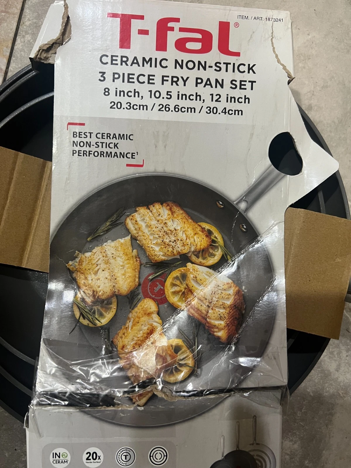 New T-Fal 3 Pc Ceramic Non Stick Fry Pan Set Gray Thermo Spot 8 10.5 12 Inch NEW