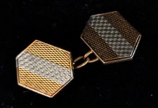 Art Deco Platinum & Gold hexagonal Single Cufflink c.1930. 6.3 Grams.