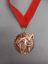 victory bronze star torch medal with red neck ribbon trophy