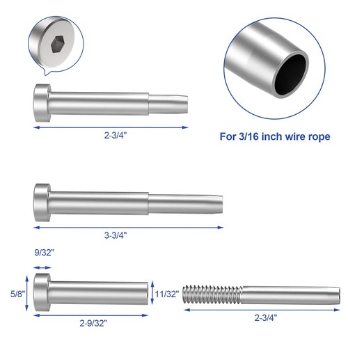 20 Pack Stainless Steel Invisible Receiver and Swage Stud End for 3/16 Inch Cabl - Picture 2 of 6