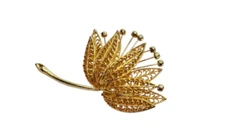 Vintage PIM Piscitelli Gold tone Filigree Flower Brooch Pin 3D Statement