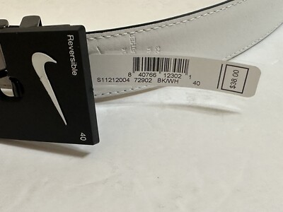Nike Men's Reversible Belt Black White Leather Reversible Size 40