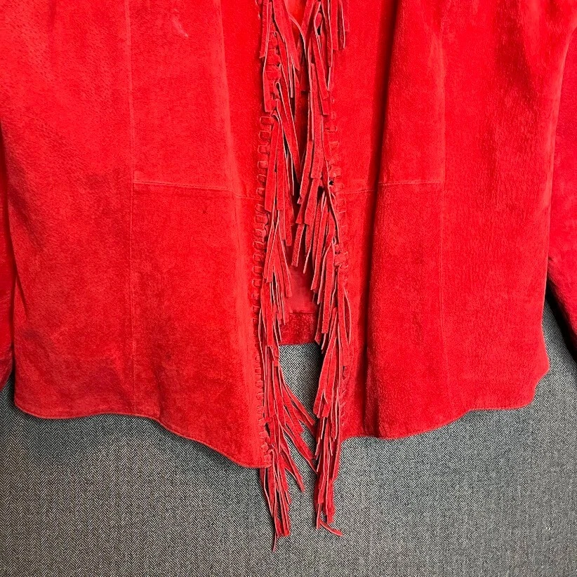 Dialogue 夹克女式 1X 红色摇滚领带复古金属彩色皮革 — 第 2/4 张图片