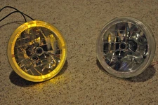 7" Tri Bar BLACK Dot Street Hot Rat Rod H4 Headlights w/ Amber LED Turn Signals