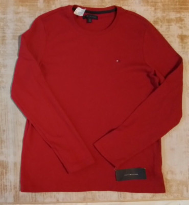 Tommy Hilfiger Sweater Mens Small Solid Red Color Crew Neck Pullover $34 New