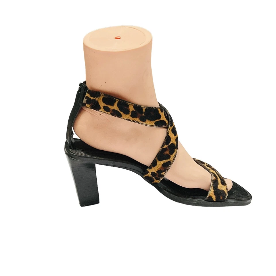 Nicole Leopard Print Strappy Sandals Pony Hair Sexy Open Toe 3" Heels Size 6.5M - Image 3 of 4