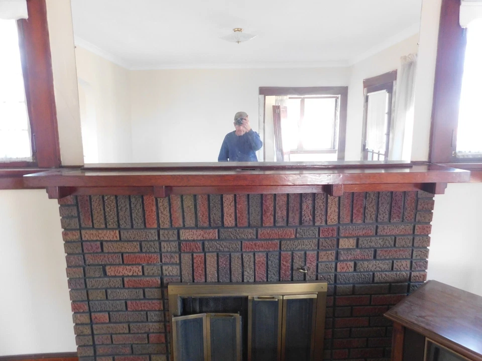 Antigua chimenea repisa envolvente estilo artesano/misión abeto años 1900 ornamentada Foto 3 de 4