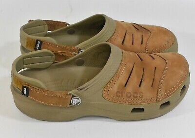 Crocs Brown Mens Size 11 Leather Bogota Clogs Slip On Comfort Shoes | eBay