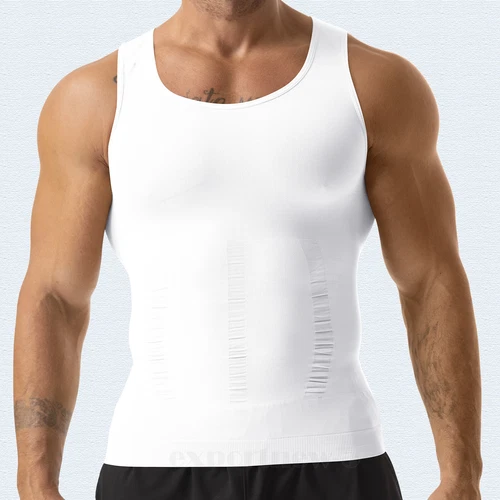 T-shirt canotta da uomo body shaper ventre compressione petto cintura - Foto 21 di 29