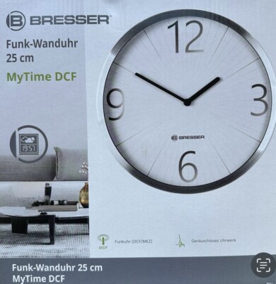 BRESSER Funk Wanduhr MyTime DCF 25 cm geräuschloses Funkuhrwerk Uhr Aluminium W