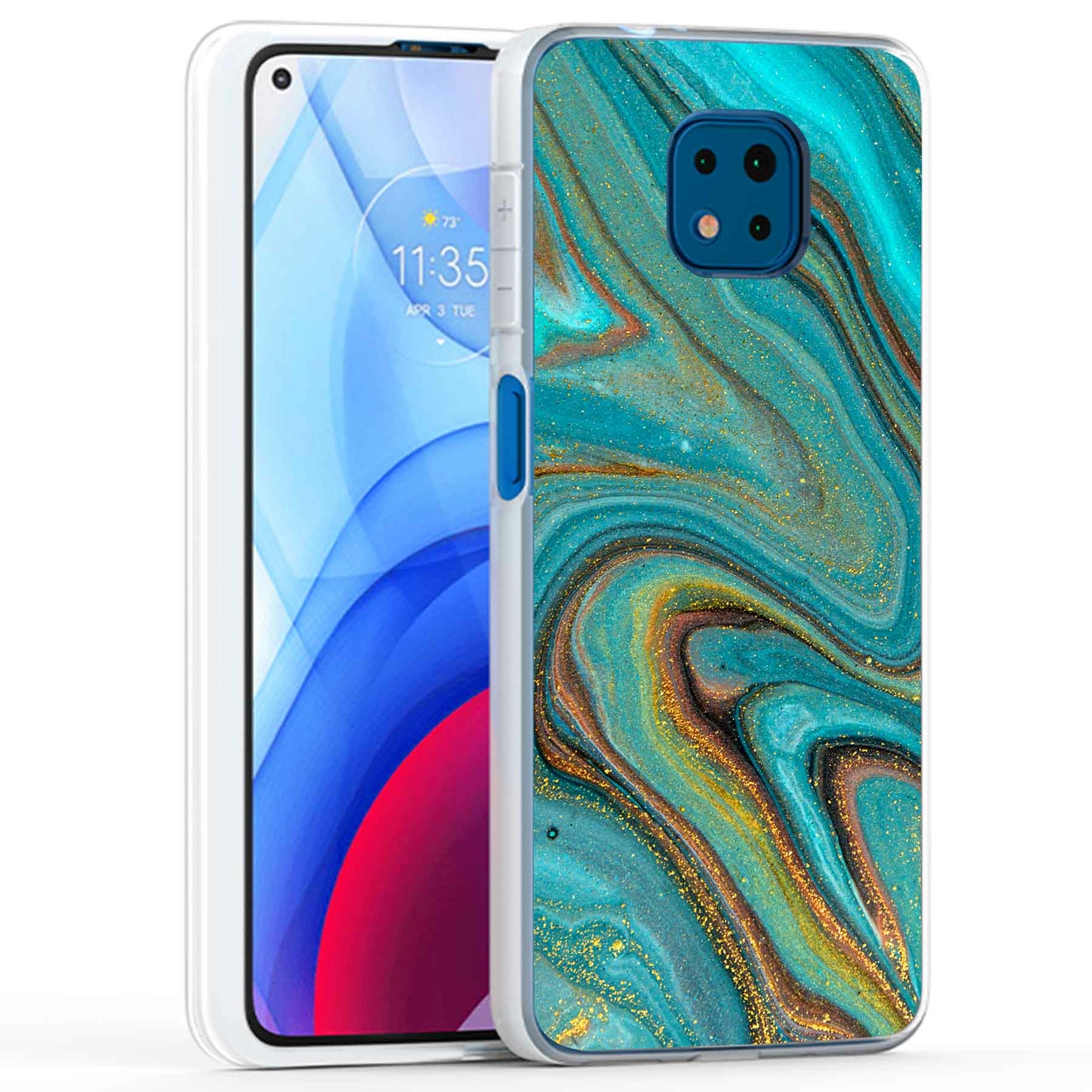 Phone Case Cover for Motorola Moto G Power 2021,Gold Blue Marble Print, USA