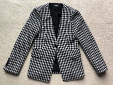 Express Black White Gray Tweed Jacket Blazer Button Jacquard Woven Wool Blend 4
