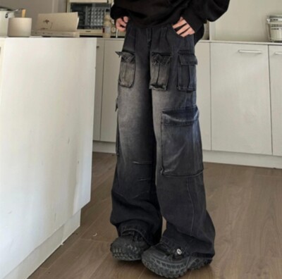 Black flared cargo deninm 