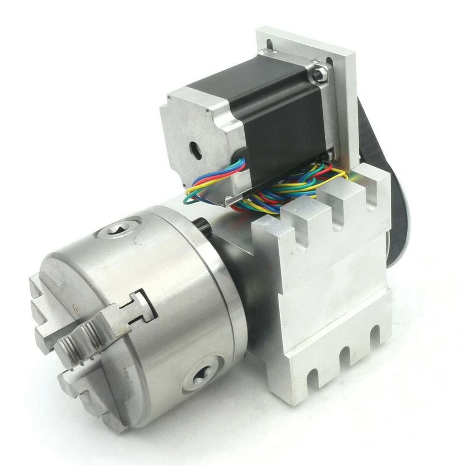 CNC 4th Rotary Axis 3 jaw chuck 80mm Dividing head Reducer ratio 6:1 & Tailstock - Immagine 2 di 4