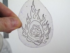 vtg 1960s Tattoo Flash acetate stencil Flaming Eyepatch Reaper signed SK3