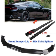 Glossy Black Car Front Bumper Lip Spoiler Splitter Body Kit+Side Skirt For BMW