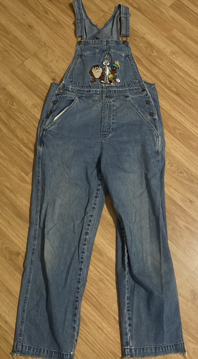 Vtg 90s Y2K Looney Tunes Distressed Denim Overalls Warner Vtg 90s Y2K Looney Tunes Distressed Denim Overalls Warner