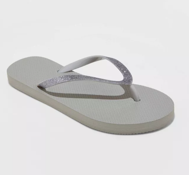 Women's Size 6 Grey Glitter Flip Flops by Shade & Shore-image