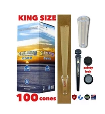 elements king size organic rice pre rolled cone(100PK)+phily tube+glass filter