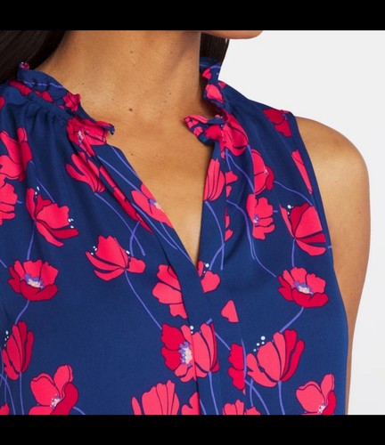 Nwt 41 Hawthorn Orlee Top Blue Floral Ruffle Sleeveless Blouse - XL Petite - Picture 3 of 5