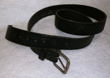 Mens Black Tooled Leather Belt, Size 40, Made In America, Plain Silver Buckle