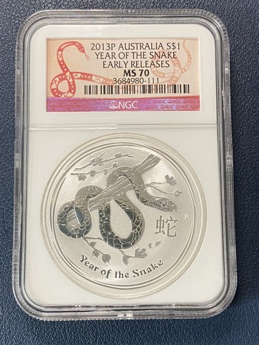 2013 NGC MS70 Australia 1 Oz Silver Lunar Year of the Snake $1 Coin Bullion ER - Picture 2 of 5