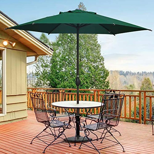 Patio Umbrella Green 11 Ft Dark Wood Market With Green Olefin Cover For Sale Online Ebay