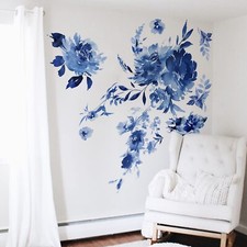 Watercolor Peel and Stick Floral Wall Decals, Self-Adhesive PVC Flowers Wallp...