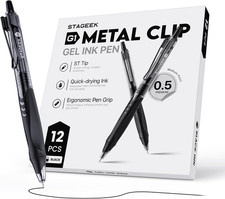 12 Pack Black Gel Pens, Quick Dry Black Ink Pens, 0.5Mm Fine Point Retractable S